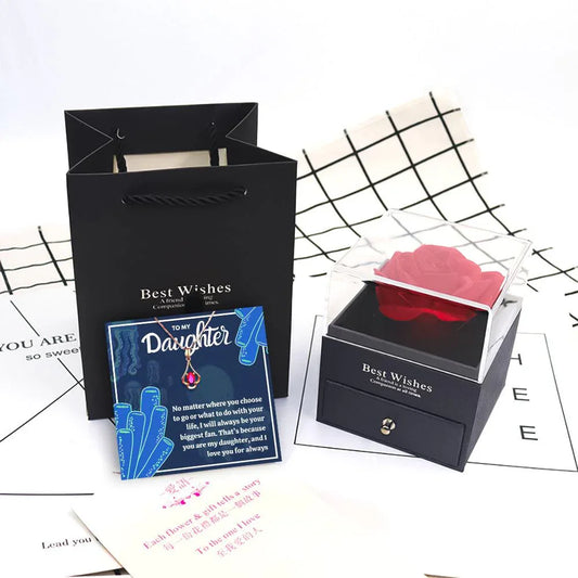 For My Daughter Necklaces With Rose Jewelry Box - Daughter Necklace With Rose Flower Jewelry Box - For My Daughter Necklaces With Rose Jewelry Box - Grey - by Hunny Life