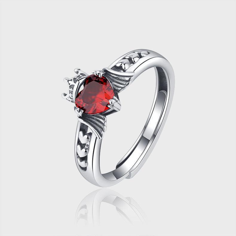 French Love Crown Ring Female Hip Hop Ruby - rings - French Love Crown Ring Female Hip Hop Ruby - Silver - by Hunny Life