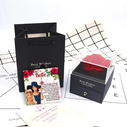 Friendship Necklace With Rose Flower Jewelry Box - Friendship Necklace With Rose Flower Jewelry Box - Friendship Necklace With Rose Flower Jewelry Box - Grey - by Hunny Life