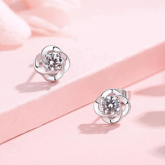 Genuine Silver 999 Pure Silver Earrings - Earrings - Genuine Silver 999 Pure Silver Earrings - Four leaf clover ear nail whit - by Hunny Life