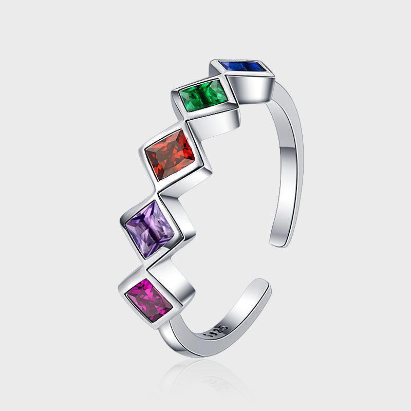 Geometric Rainbow Sterling Silver Inlaid Color Zircon Ring - rings - Geometric Rainbow Sterling Silver Inlaid Color Zircon Ring - Silver - by Hunny Life