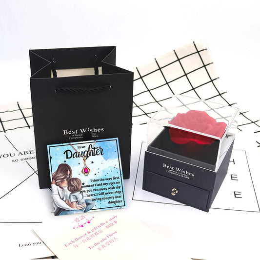 Gifts for Daughter Necklace With Rose Flower Jewelry Box - Daughter Necklace With Rose Flower Jewelry Box - Gifts for Daughter Necklace With Rose Flower Jewelry Box - Grey - by Hunny Life