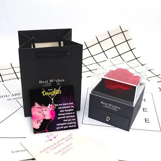 Gifts for Daughter With Message Card With Rose Flower Jewelry Box - Daughter Necklace With Rose Flower Jewelry Box - Gifts for Daughter With Message Card With Rose Flower Jewelry Box - Grey - by Hunny Life