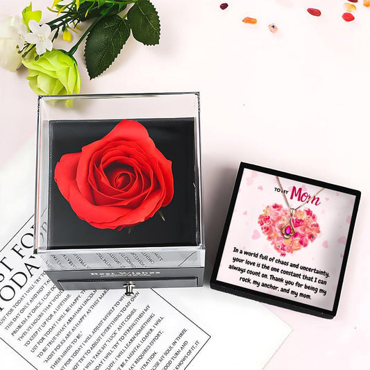 Gifts for Mom Necklace With Rose Flower Jewelry Box - Mom Necklace With Rose Flower Jewelry Box - Gifts for Mom Necklace With Rose Flower Jewelry Box - Grey - by Hunny Life