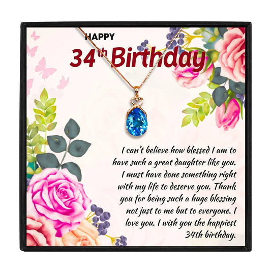 Gifts Ideas For 34 Year Old Birthday - birthday necklace - Gifts Ideas For 34 Year Old Birthday - Blue Crystal Necklace - by Hunny Life