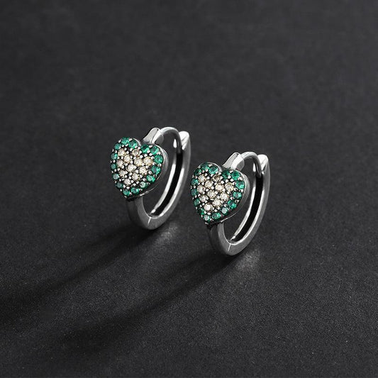 Green Diamond S925 Small Delicate Love Earrings - Earrings - Green Diamond S925 Small Delicate Love Earrings - Green - by Hunny Life