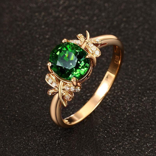 Green Stone Opening Adjustable Ring - ring - Green Stone Opening Adjustable Ring - Butterfly Green Stone Ring - by Hunny Life