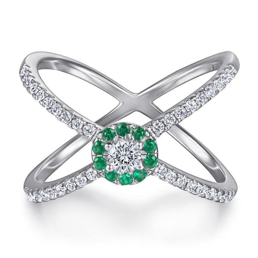 Green Zircon French Circle Cross Exaggerated Ring - ring - Green Zircon French Circle Cross Exaggerated Ring - White gold / Size 5 - by Hunny Life