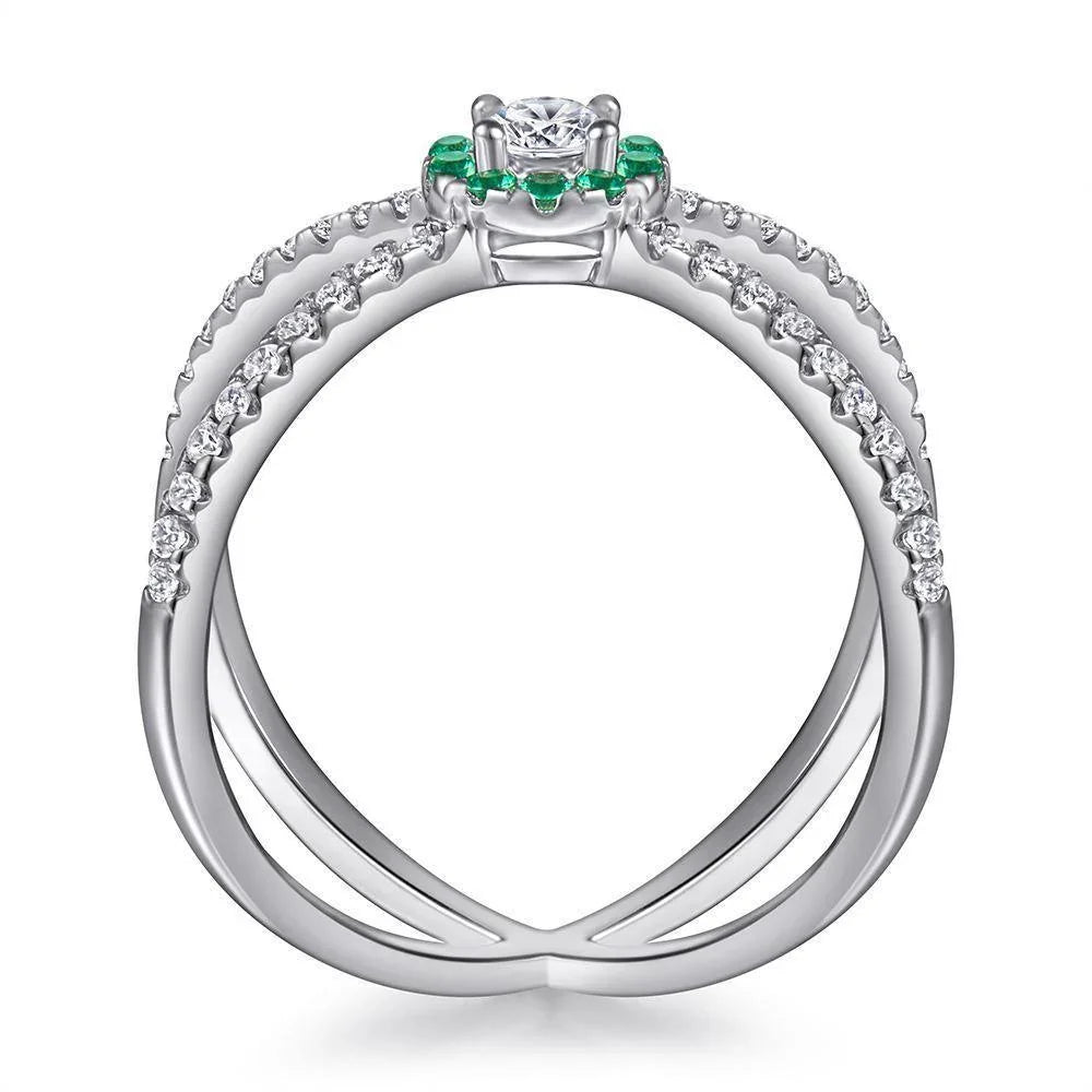 Green Zircon French Circle Cross Exaggerated Ring - ring - Green Zircon French Circle Cross Exaggerated Ring - White gold / Size 5 - by Hunny Life