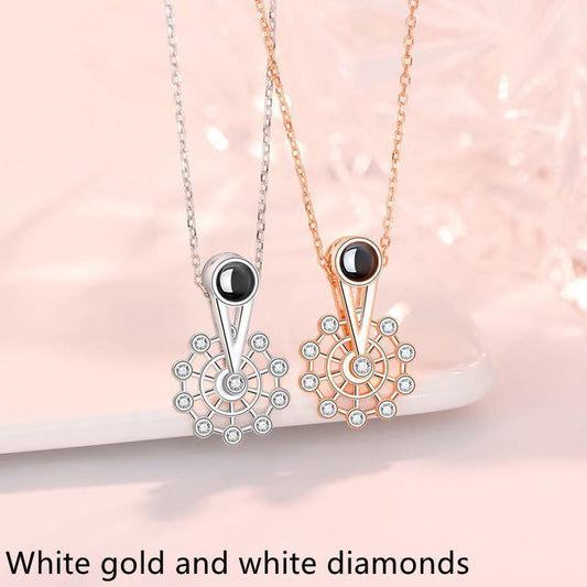Happiness Ferris Wheel Spinning Necklace - Personalized Pendant - Happiness Ferris Wheel Spinning Necklace - White gold and white diamonds - by Hunny Life