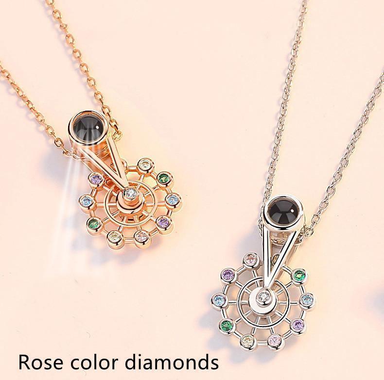 Happiness Ferris Wheel Spinning Necklace - Personalized Pendant - Happiness Ferris Wheel Spinning Necklace - Rose color diamonds - by Hunny Life