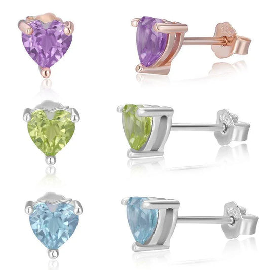 Heart-shaped Amethyst Olivine Topaz earring - Earrings - Heart-shaped Amethyst Olivine Topaz earring - Blue topaz - by Hunny Life