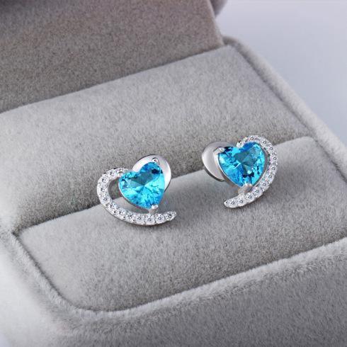 Heart Stud Earrings in Sterling Silver - Earrings - Heart Stud Earrings in Sterling Silver - Blue / Plastic - by Hunny Life
