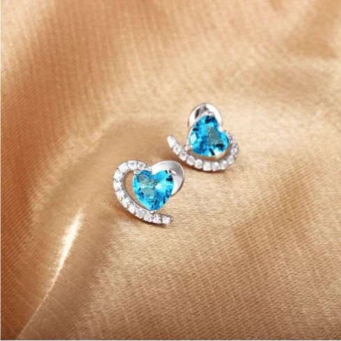 Heart Stud Earrings in Sterling Silver - Earrings - Heart Stud Earrings in Sterling Silver - Blue / Plastic - by Hunny Life