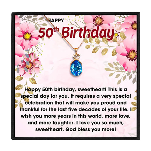 Heartfelt Gifts For 50th Birthday Woman - birthday necklace - Heartfelt Gifts For 50th Birthday Woman - Blue Crystal Necklace - by Hunny Life