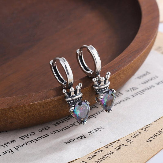 Hip Hop Personality Sterling Silver S925 Crown Earrings - Earrings - Hip Hop Personality Sterling Silver S925 Crown Earrings - Silver - by Hunny Life