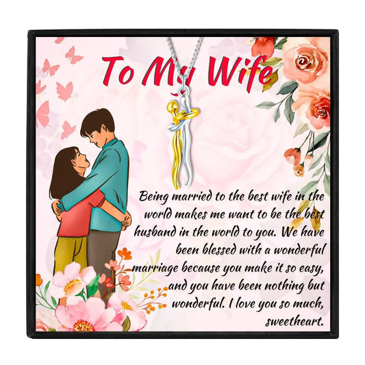 Hug And Kisses Necklace For My Hot Wife - wife necklaces - Hug And Kisses Necklace For My Hot Wife - Silver and Gold - by Hunny Life