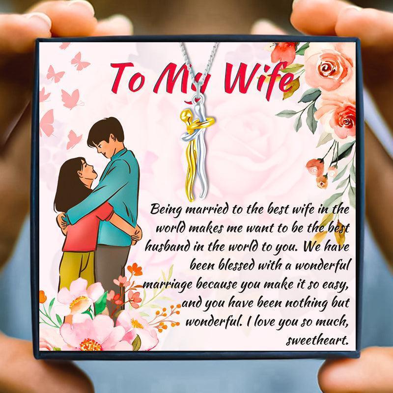 Hug And Kisses Necklace For My Hot Wife - wife necklaces - Hug And Kisses Necklace For My Hot Wife - Black and Gold - by Hunny Life