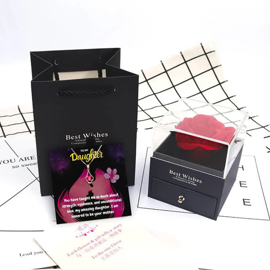 I Love You Daughter Necklace With Rose Flower Jewelry Box - Daughter Necklace With Rose Flower Jewelry Box - I Love You Daughter Necklace With Rose Flower Jewelry Box - Grey - by Hunny Life