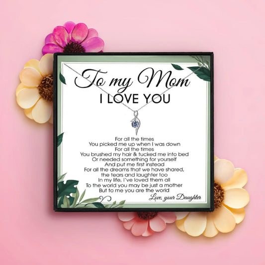 I Love You My Mom Gift Necklace From Daughter - mom necklaces - I Love You My Mom Gift Necklace From Daughter - White Crystal - by Hunny Life
