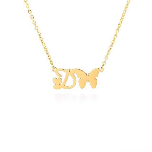 Initial Butterfly Pendant Sterling Silver Necklace - necklaces - Initial Butterfly Pendant Sterling Silver Necklace - D - by Hunny Life