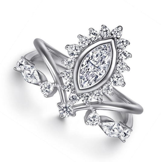 Inlaid Dan-shaped Zircon Exaggerated Ring - ring - Inlaid Dan-shaped Zircon Exaggerated Ring - White gold / US size5 - by Hunny Life