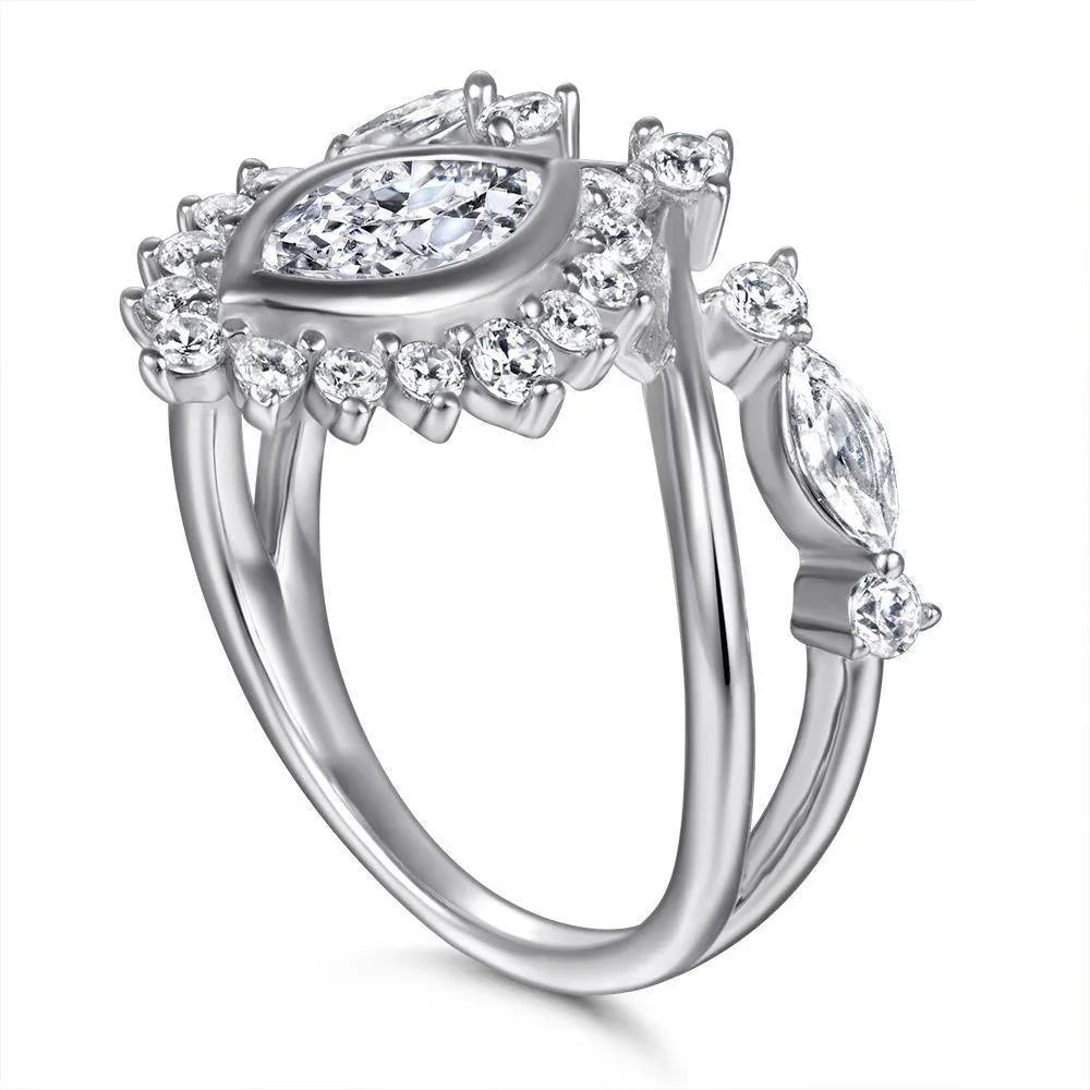 Inlaid Dan-shaped Zircon Exaggerated Ring - ring - Inlaid Dan-shaped Zircon Exaggerated Ring - White gold / US size5 - by Hunny Life