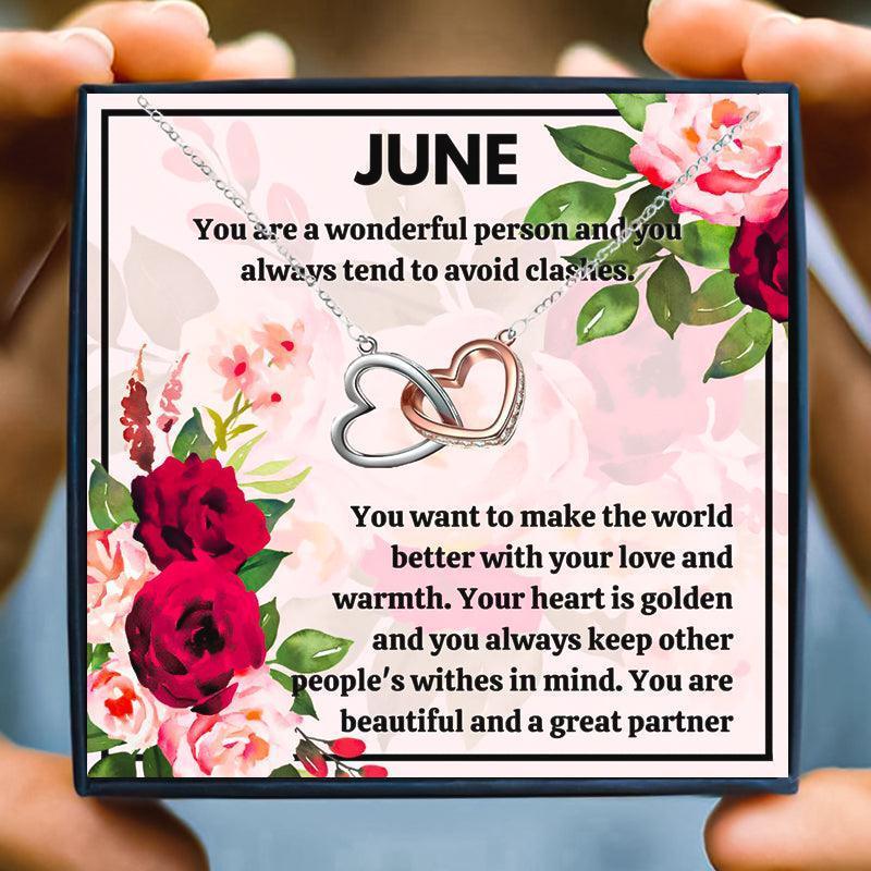June Birth Month Birthstone Love Knot Necklace Gift Set - Month necklace - June Birth Month Birthstone Love Knot Necklace Gift Set - Free Box / Double Heart - by Hunny Life
