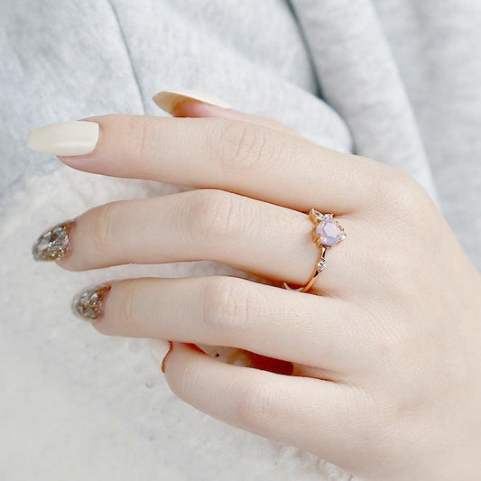 Lavender Crystal White Zirconium Chasing Bubble Ring - rings - Lavender Crystal White Zirconium Chasing Bubble Ring - Small fish chasing bubble ring / Mido5 - by Hunny Life