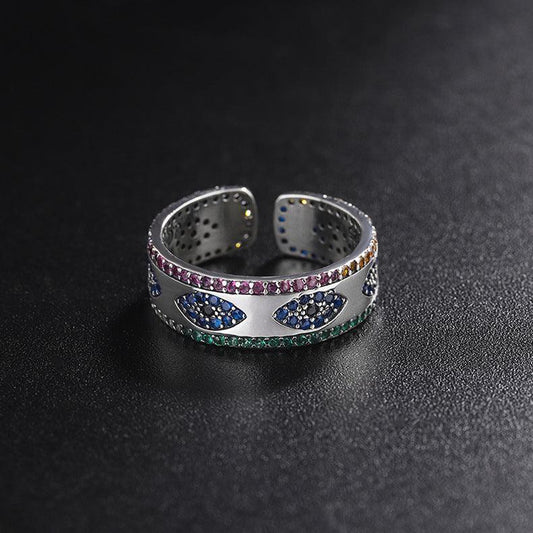 Light Luxury Ring With Colorful Diamonds - rings - Light Luxury Ring With Colorful Diamonds - Silver - by Hunny Life