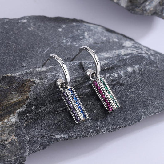Long 925 Sterling Silver Rainbow Colorful Lovely Earrings - Earrings - Long 925 Sterling Silver Rainbow Colorful Lovely Earrings - Silver - by Hunny Life