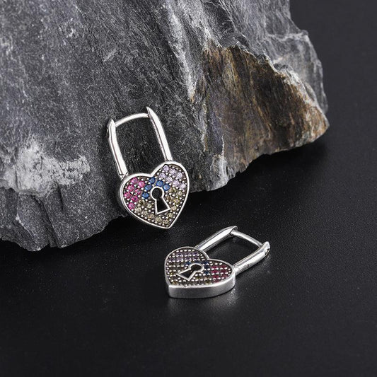 Love Lock Rainbow Color Zirconium Earrings Set - Earrings - Love Lock Rainbow Color Zirconium Earrings Set - Silver - by Hunny Life
