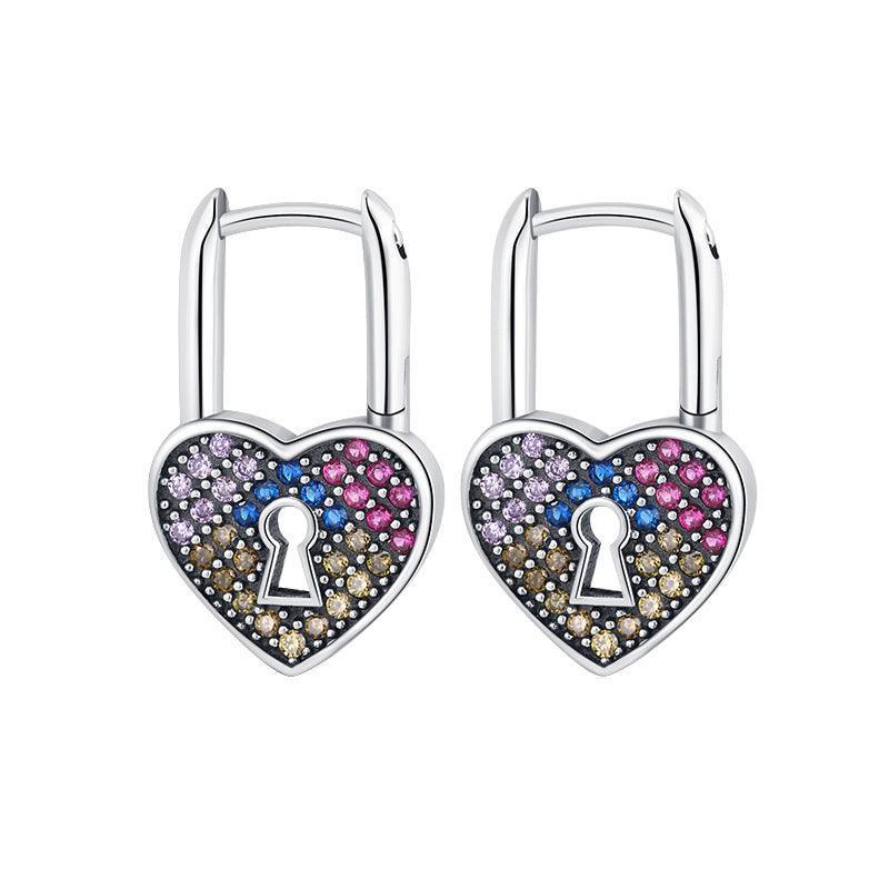 Love Lock Rainbow Color Zirconium Earrings Set - Earrings - Love Lock Rainbow Color Zirconium Earrings Set - Silver - by Hunny Life