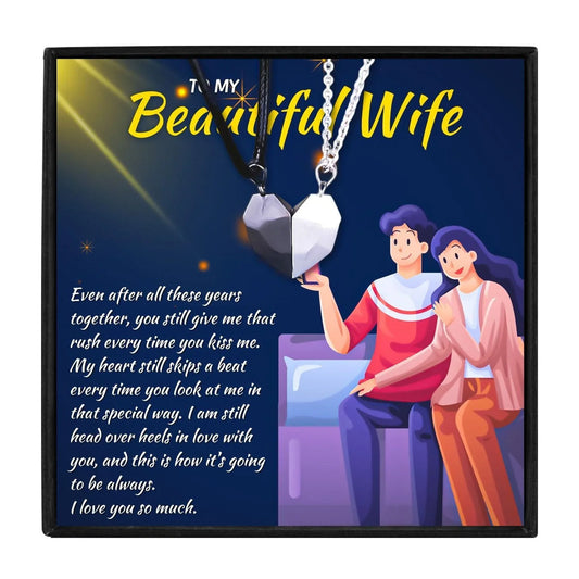 Luxury Anniversary Gift Necklace for Beautiful Wife - wife necklaces - Luxury Anniversary Gift Necklace for Beautiful Wife - 2pcs Magnetic Heart - by Hunny Life