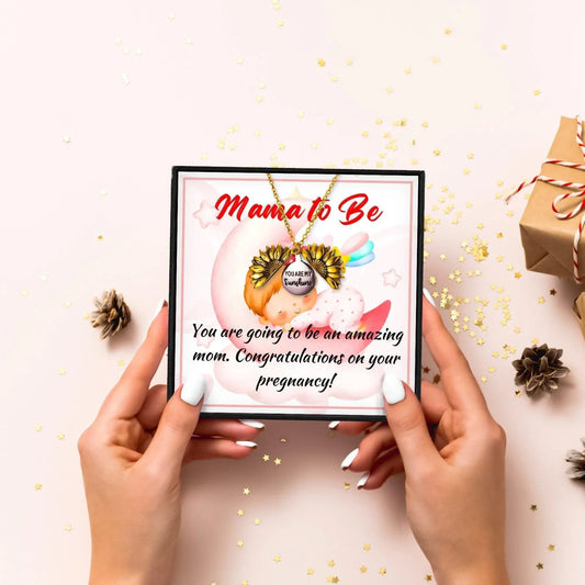 Mama To Be Sunflower Gift Necklace Set - Mom To Be Necklace - Mama To Be Sunflower Gift Necklace Set - Gold - by Hunny Life
