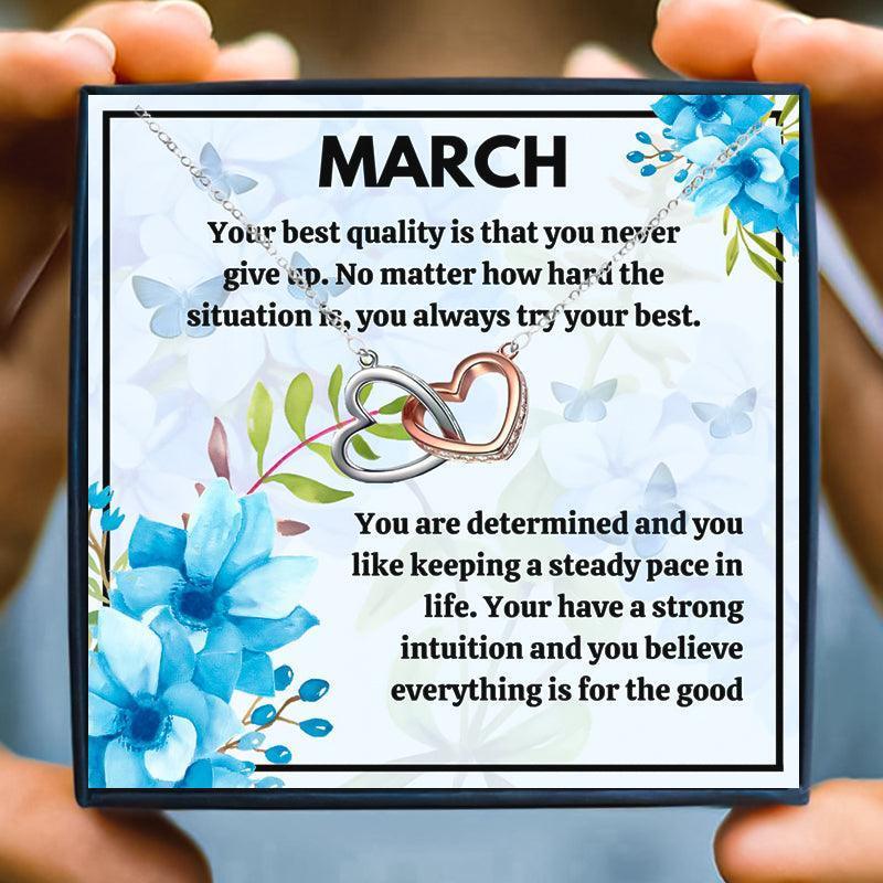 March Birth Month Birthstone Love Knot Necklace Gift Set - Month necklace - March Birth Month Birthstone Love Knot Necklace Gift Set - Free Box / Double Heart - by Hunny Life