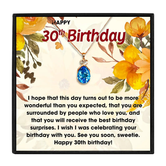 Meaningful 30th Birthday Gifts For Her - birthday necklace - Meaningful 30th Birthday Gifts For Her - Blue Crystal Necklace - by Hunny Life