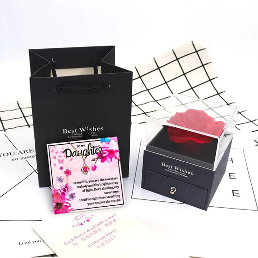 Meaningful Daughter Necklaces With Rose Flower Jewelry Box - Daughter Necklace With Rose Flower Jewelry Box - Meaningful Daughter Necklaces With Rose Flower Jewelry Box - Grey - by Hunny Life