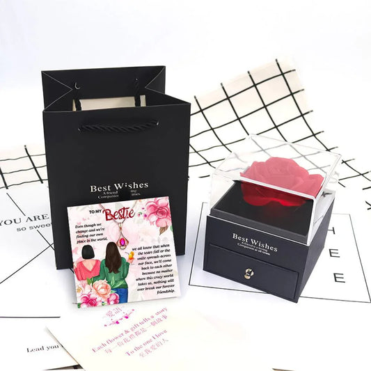 Meaningful Friendship Jewelry With Rose Flower Jewelry Box - Friendship Necklace With Rose Flower Jewelry Box - Meaningful Friendship Jewelry With Rose Flower Jewelry Box - Grey - by Hunny Life