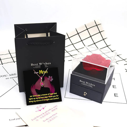 Meaningful Jewelry for Mom With Rose Flower Jewelry Box - Mom Necklace With Rose Flower Jewelry Box - Meaningful Jewelry for Mom With Rose Flower Jewelry Box - Grey - by Hunny Life