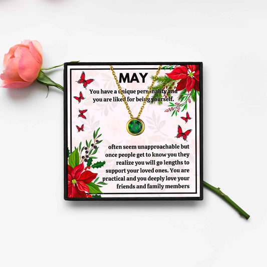 Meaningful May Birthstone Necklace Gift Set - Birth Month necklace - Meaningful May Birthstone Necklace Gift Set - Gold - by Hunny Life