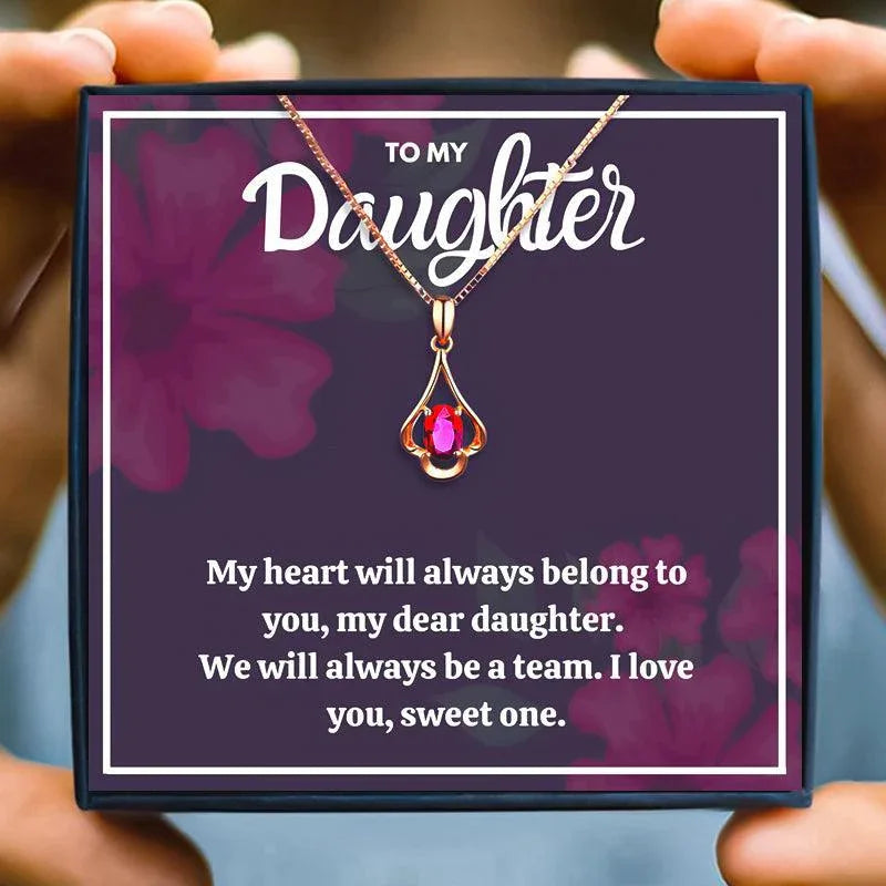 Meaningful Rose Gold Necklace For My Daughter - daughter necklaces - Meaningful Rose Gold Necklace For My Daughter - Red Crystal Necklace / Rose Gold - by Hunny Life