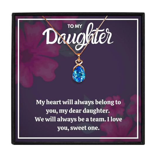 Meaningful Rose Gold Necklace For My Daughter - daughter necklaces - Meaningful Rose Gold Necklace For My Daughter - Blue Crystal Necklace / Rose Gold - by Hunny Life