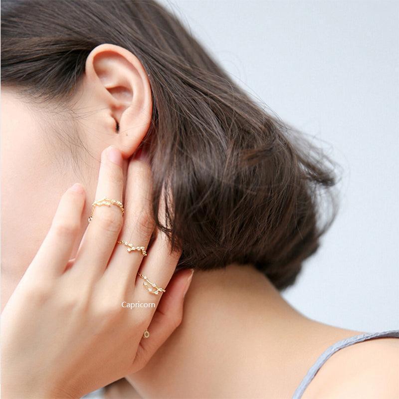 Minimalist Diamond Zodiac Sign Silver Ring - rings - Minimalist Diamond Zodiac Sign Silver Ring - Gold / Capricorn - by Hunny Life