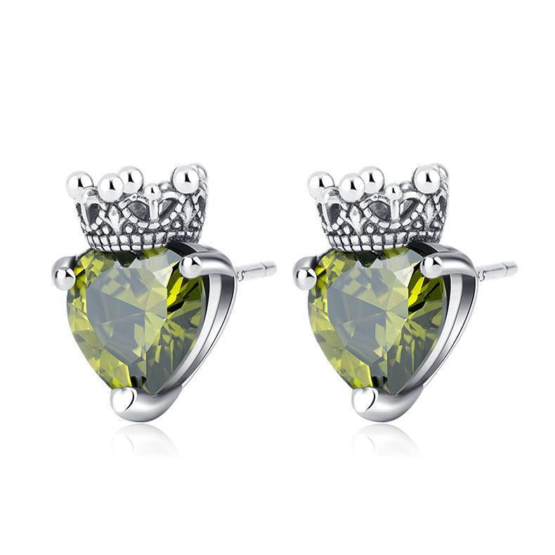 Minority Retro Simple Olive Green Zircon Crown Earrings - Earrings - Minority Retro Simple Olive Green Zircon Crown Earrings - Green - by Hunny Life