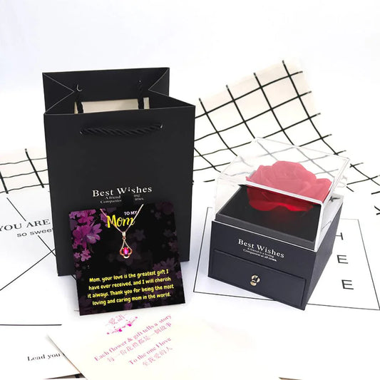 Mom Message Necklace With Rose Flower Jewelry Box - Mom Necklace With Rose Flower Jewelry Box - Mom Message Necklace With Rose Flower Jewelry Box - Grey - by Hunny Life