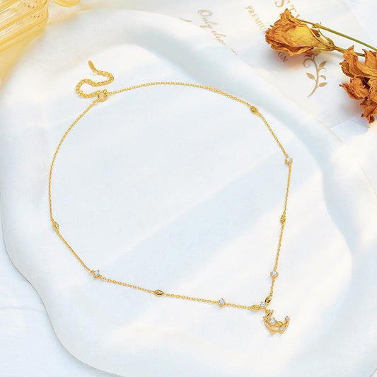 Moon Necklace Woven With Leaves - necklaces - Moon Necklace Woven With Leaves - Gold - by Hunny Life
