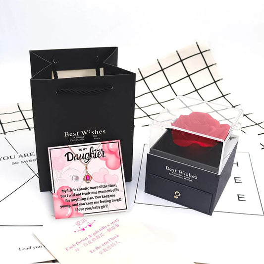 Mother Daughter Jewelry With Rose Flower Jewelry Box - Daughter Necklace With Rose Flower Jewelry Box - Mother Daughter Jewelry With Rose Flower Jewelry Box - Grey - by Hunny Life