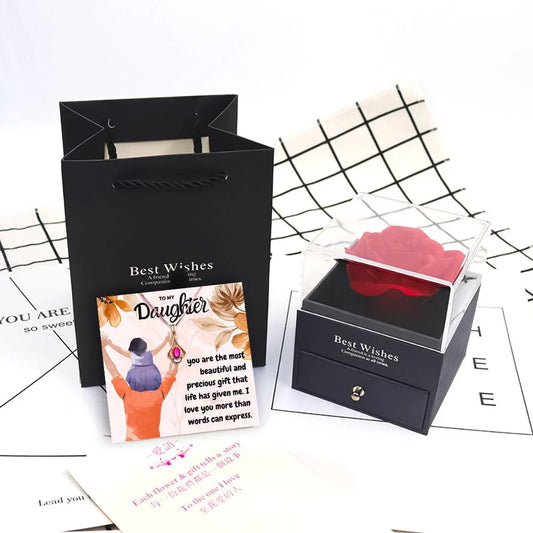 Mother Daughter Necklace With Rose Flower Jewelry Box From Mom - Daughter Necklace With Rose Flower Jewelry Box - Mother Daughter Necklace With Rose Flower Jewelry Box From Mom - Grey - by Hunny Life