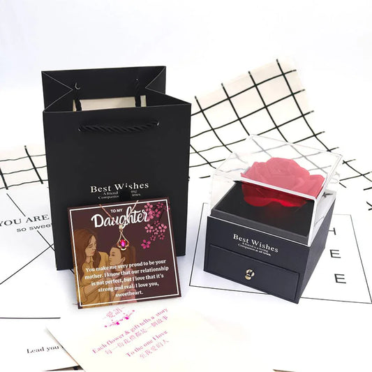 Mother Daughter Necklace With Rose Jewelry Box - Daughter Necklace With Rose Flower Jewelry Box - Mother Daughter Necklace With Rose Jewelry Box - Grey - by Hunny Life